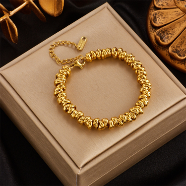 European and American cross-border fashion simple contrast color titanium steel metal circle beaded retro personality versatile bracelet_viptrois.com