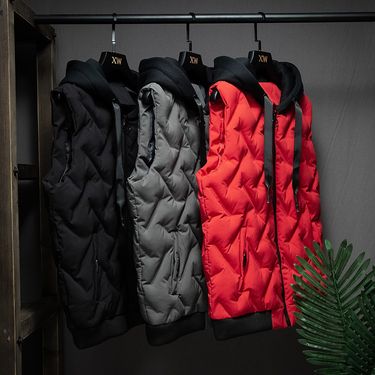 Men's Clothing Men's cotton vest winter men's new style hooded cotton waistcoat vest jacket work clothes class uniform printing logo_voghion.com