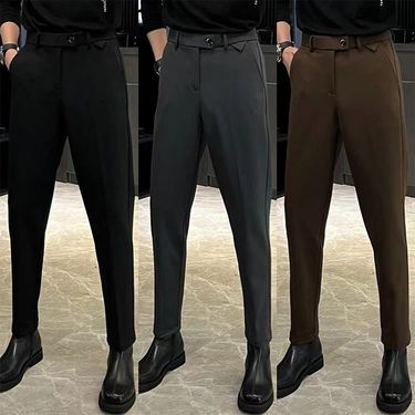 Men's Clothing autumn and winter new men's thickened solid color versatile slim-fitting pants simple business drape_voghion.com