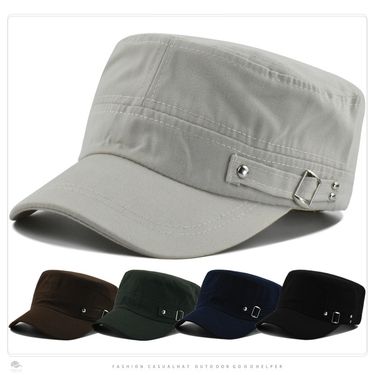 Solid Color Flat Top Hat Men's and Women's Fashion Curved Brim Side Buckle Baseball Cap Outdoor Sports Visor Cap Cap_voghion.com