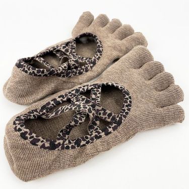 Pilates Yoga Leopard Print Cross Professional Indoor Backless Exercise Anti Slip Five Finger Socks Dance Fitness_voghion.com