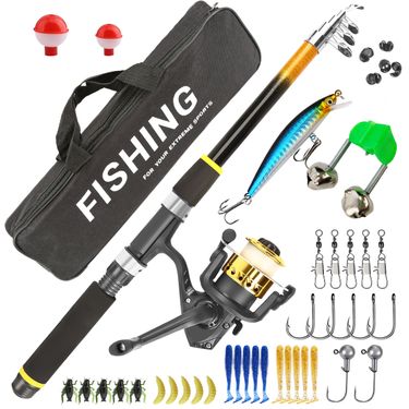 Sea Lure Full Combination Hard Soft Bait Reel Retractable Fishing Rod Beginner Set Complete_voghion.com