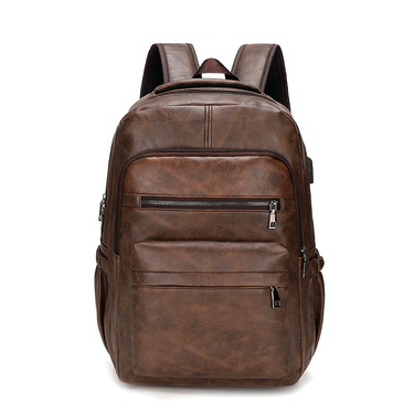 Backpack Men's Korean PU Leather Student Backpack Multi Functional Waterproof Outdoor Computer Backpack_voghion.com
