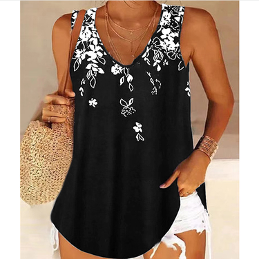 2023 women's loose v-neck sleeveless printed top vest_voghion.com