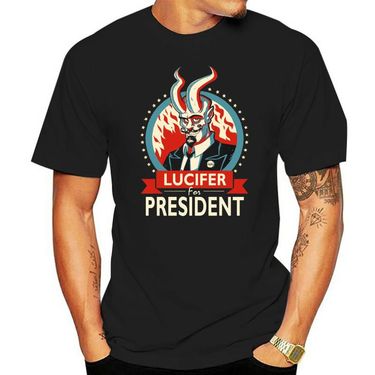 Lucifer For President Satan Devil Printed Men T-shirt Summer Stylish Clothing Black Top T Shirts Cotton Tee Shirt_mkmklike.com