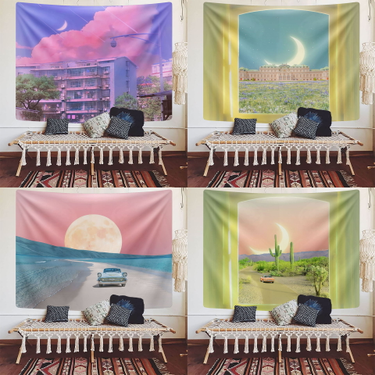 Purple oil painting, window painting, art tapestry, wall decoration, hanging cloth, rental house renovation, bedroom_voghion.com