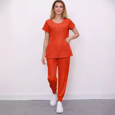 Women's operating room nurse surgery casual suit elastic zipper pet washing clothes short sleeve washing work clothes_voghion.com