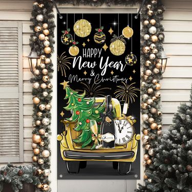 Christmas 2025 Happy New Year banner door curtain decoration Happy New Year party decoration background cloth_voghion.com
