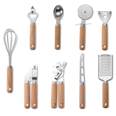 9pcs Stainless Steel Multifunctional Kitchen Tools Peeler Can Opener Pizza Cutter Grater Kitchen Accessories Set Kitchen Gadgets_voghion.com