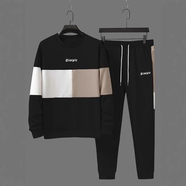 2025 New Casual Color Block Long Sleeve Crew Neck Sweatshirt And Pants Set ME1+ML1_voghion.com
