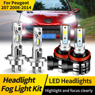 2PCS LED Headlight Bulb Kit H7 High Low Beam H11 Fog Lights 6000K White Bulbs Bright Lamp Canbus For Peugeot 207_voghion.com