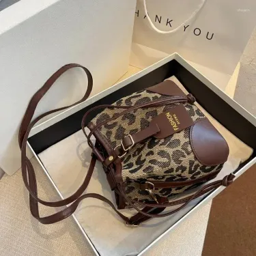 Totes Leopard Small PU Leather Women Bucket Crossbody Bags 2024 Fall Designer Shoulder Bag Ladies Handbag Lady Trend_voghion.com