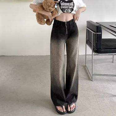 Autumn American style new small stature design sense, straight jeans, loose fit, high waist, wide leg pants for women_voghion.com