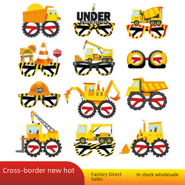 Cross-border supply construction workers excavator paper glasses fun photo booth props children's dress party gifts_voghion.com