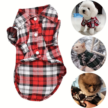Stylish Plaid Shirt Coat For Small Dogs And Cats - Keep Your Pet Looking Cute And Cozy!_voghion.com