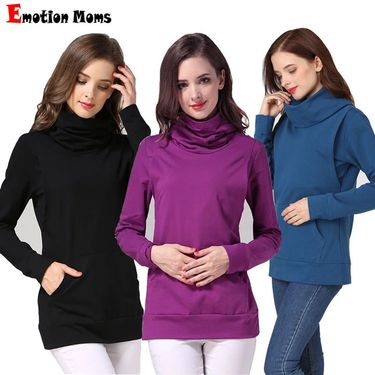 High Collar Pregnant Women's Top Autumn and Winter New Outwear Bottom Fashionable Spicy Mom Breastfeeding Shirt Long_voghion.com