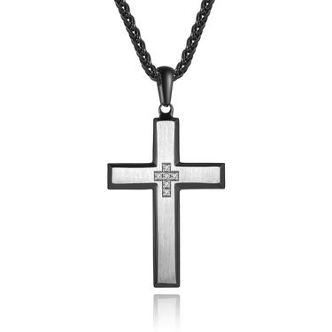 New Stainless Steel Men's Necklace with Diagonal Edge Clothing Cross for Men and Women's Couple Pendant Accessories_voghion.com