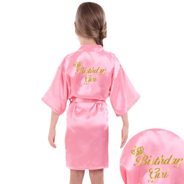 Women's clothing Gold-stamped Birthday Girl children's long cardigan robe summer thin dopamine birthday girl party robe_voghion.com