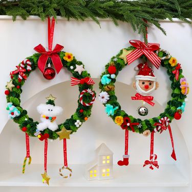 27CM Christmas Wreath Decor – Handcrafted Fabric Wreath For Holiday Tree, Door & Window Display (Festive Santa & Pet Designs)_voghion.com