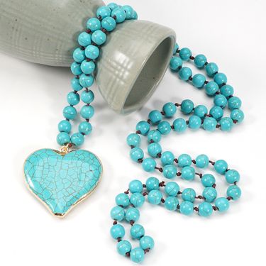 Cross Heart Shaped Five Pointed Star 8mm White Turquoise Turquoise Natural Semi Precious Stone Sweater Chain Necklace Female_voghion.com