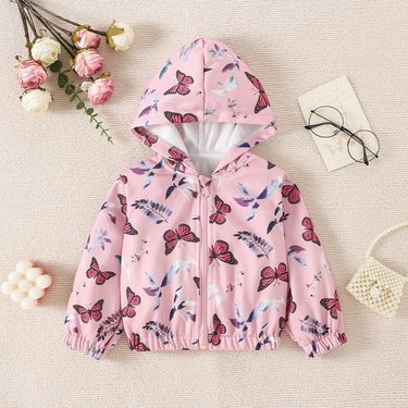 Autumn New Baby Clothes For Girl Butterfly Printed Pink Jacket For Baby Girl Outfit_voghion.com