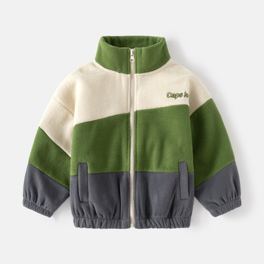 Children's coat Boys fleece coat children's color-matching zipper shirt_voghion.com