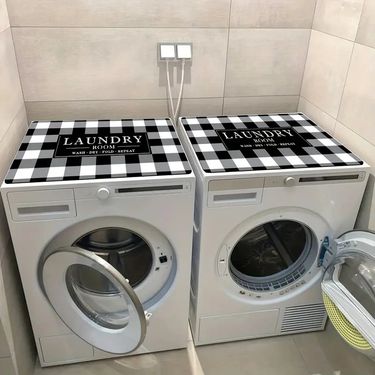 Home Textile Diatom Mud Washing Machine Pad Black And White Plaid Water Absorbing Quick Drying Dust Proof Pad Refrigerator Microwave Dust Cover Cloth_voghion.com