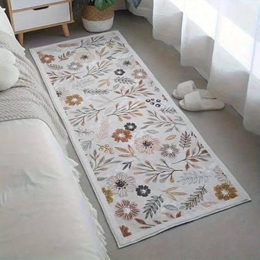 Floral & Striped Rug – Soft Washable Polyester Carpet, Non-Slip Floor Mat For Living Room, Bedroom, Kitchen – Bohemian & Minimalist Styles_voghion.com