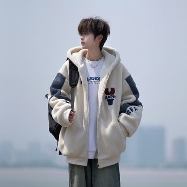 Teenager Lamb Wool Coat Men's Winter Thickened Hooded Trendy Warm Cotton Jacket For Middle High School And College_voghion.com