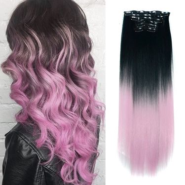 Long Straight Ombre Color 16 Clips In Hair Extensions 24 Inch Long 6 Pcs/Set 16 Clips Synthetic 140g Hair Piece For Women_voghion.com