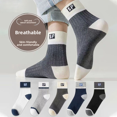 Autumn Winter Mid-Calf Versatile Breathable Sports Casual SP Letter Cotton Business Simple Men's Socks_voghion.com