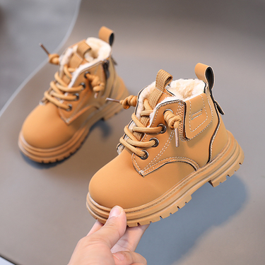 XUANMU KIDS Fashion Boots with Fur 1-6 Years Autumn Winter Boys Girls Leather Snow Ankle Boots Children Shoes Sneakers X0278_voghion.com
