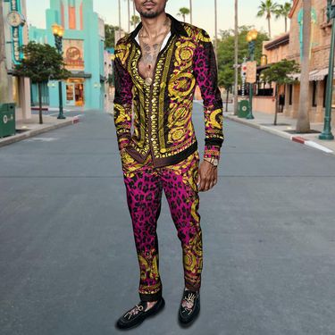 2025 Spring Summer Men Shirt Set Brand Print Fashion Printing Two Piece Set Mens Light Luxury Lightweight Party Long Sleeves_voghion.com