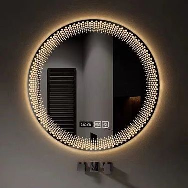 Creative Round Makeup Smart LED Light Anti-Fog Bathroom Mirror Touch Screen Wall-Mounted_voghion.com