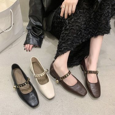 Shallow Mouth Slip-on Shoes Women's New College Style All-Match Low-Heeled Leather Shoes Mary Jane Women's Shoes_voghion.com