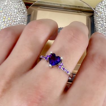Natural Amethyst Zirconia Silver Fashion Wedding Heart Shaped Ring Jewelry Girl_viptrois.com