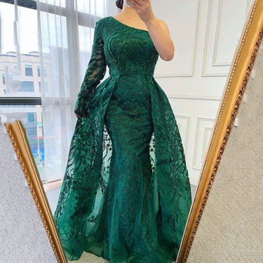 Women's Clothing Beaded Light Luxury Off Shoulder Dress Slim Fishtail Dress_voghion.com