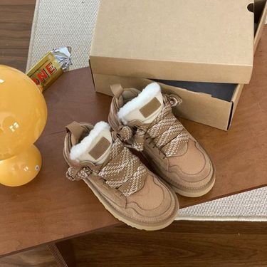 2025 Autumn Fur Snow Boots For Women Lace Up Slip On Non Slip Warm Sports All Match Casual Cotton Shoes_voghion.com