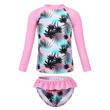 Mother & Kids girls ins style simple style children's quick-drying breathable Hawaiian holiday split swimsuit split two-piece suit_voghion.com
