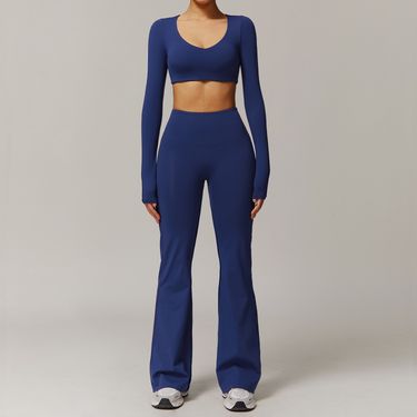 High-Waist Yoga Set For Women - Moisture-Wicking Workout Outfit With Flared Pants & Sports Bra - Comfortable Gym & Running Clothes_voghion.com