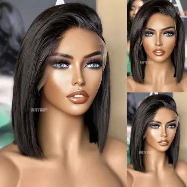 Short Bob Silk Base Human Hair Wig For Women 12inch 200 Density 5x5 Silk Base Closure Wigs Bob_voghion.com