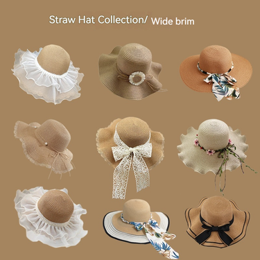 2024 Summer Big Eaves Hat, Fashionable Beach Hat, Women's Lace Edge Pearl Sun Hat, Outdoor Sun Protection and Sunshade Straw Hat_voghion.com