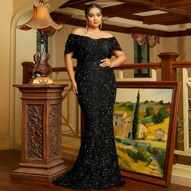 Plus Size Evening Gown - Long Sequin Dress For Wedding & Party (Luxury Glitter Flattering Fit Perfect For Curvy Women)_voghion.com