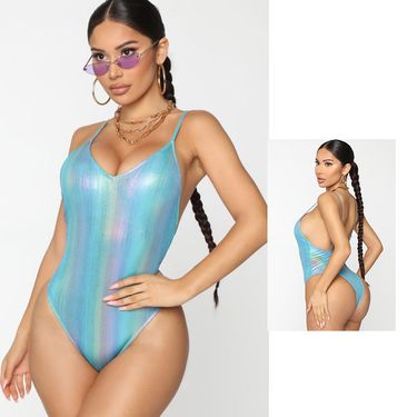 New one-piece sexy hot stamping gold colored stripe glossy women's bikini swimsuit_voghion.com