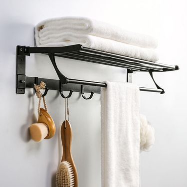Premium Iron Alloy Bathroom Towel Rack – Modern Wall-Mounted Shelf & Holder For Shower, Toilet & Vanity (40cm/50cm/60cm, Black)_voghion.com