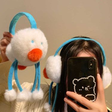 Cute plush snowman earmuffs for women's autumn winter cycling, anti freezing warm bags, windproof and cold proof covers,_voghion.com