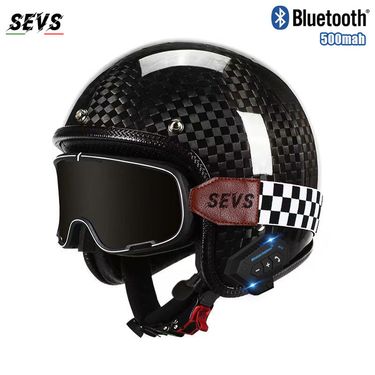 3C-Certified Retro Carbon Fiber Motorcycle Half Helmet With Bluetooth – 3K/12K/Forged Weave, Interchangeable Lenses & Face Shields_voghion.com
