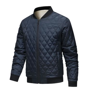 Foreign Trade European Size Men's Solid Color Jacket Cotton Clothing Rhombus Sewn Thickened Stand-Up Neck Jacket Winter Warm Cotton Clothing_voghion.com