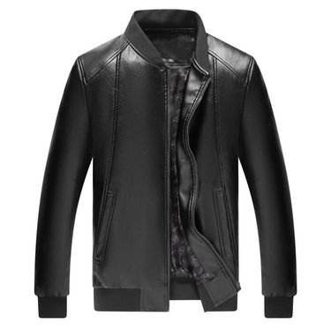 Men's Clothing Middle aged leather jacket men's round collar thin men's pu boyfriend motorcycle leather jacket_voghion.com