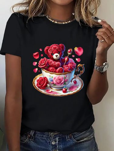 Spring and summer European and American women's new ladies casual fashion loose tops printed women's T-shirts_voghion.com